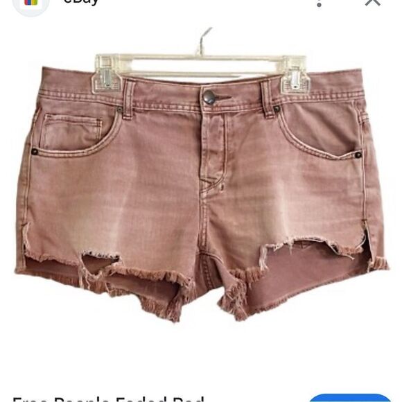 Free People Distressed Mid Rise Denim Cut Off Shorts Faded Red - 25 - Picture 1 of 10